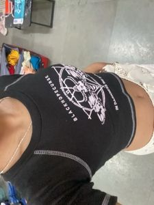 Graphic Print Black Crop Top