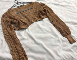 🎁Boho Crop Brown Knit Cardigan R