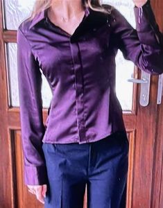 Sleek dark Violet Satin Button-Up Shirt