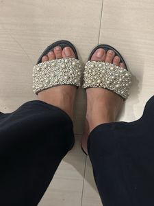 Embellished Pearl Slide Sandals