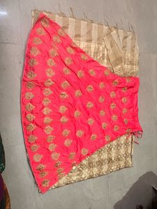 Pink Embroidered Lehenga Choli with Blue Dupatta