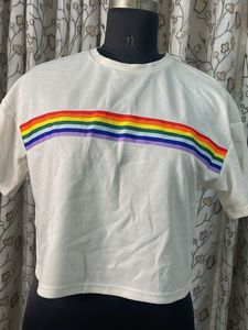 Rainbow Stripe Cropped T-Shirt