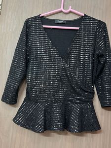 Sparkling Black Peplum Top for Medium &amp;large