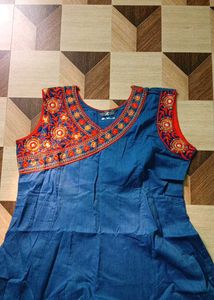 bust 42 Elegant Blue Embroidered Cotton Kurta