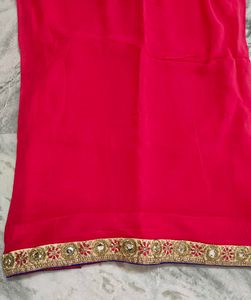 Rose Pink &amp; Gold Embroidered Saree with Blouse