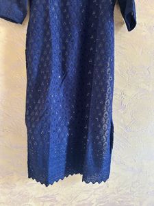 Navy Blue Embroidered Kurta