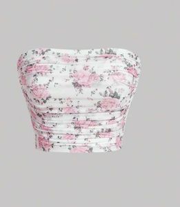 Floral Print Ruched Tube Top