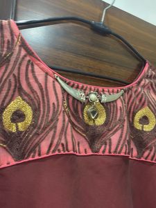 Elegant Maroon Kurta with Peacock Neckline