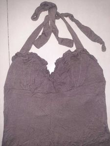 🤎 Rare Taupe Ruched Halter Neck Long Top