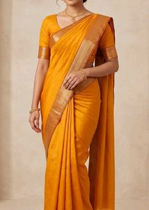 Vibrant mustard Silk Saree with Gold Border