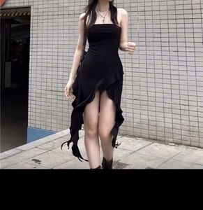 Black Strapless Ruffle Dress