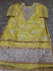 Elegant Yellow Embroidered party wear Kurta Set
