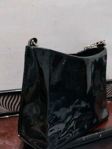Chic Black Patent Chain Handbag