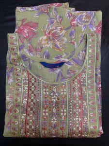 Green Floral Kurta Set with Pants &amp; Dupatta