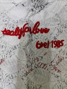 Lace Top with Embroidered Text