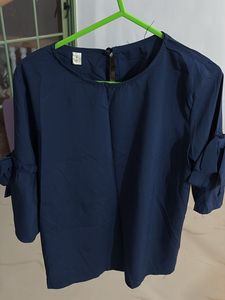 Navy Blue Bow Sleeve Blouse