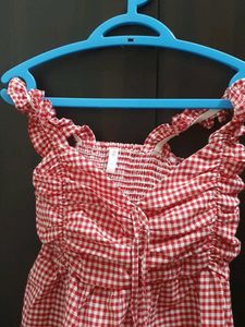 Red Gingham Smocked Top