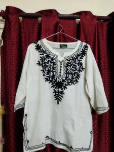 White Kurta with Black Embroidery