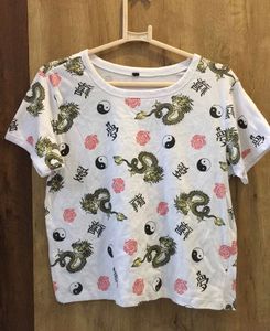 Yin & Yang Dragon Japanese T-shirt In White