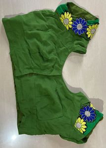 Floral Trim Green &amp; Blue Saree