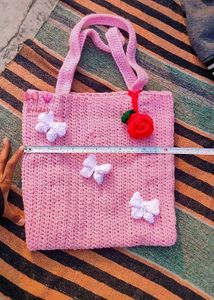 Crocheted Pink Tote Bag