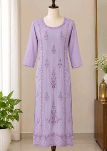 Embroidered Lavender Cotton Kurta