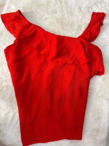 Red One-Shoulder Ruffle Top