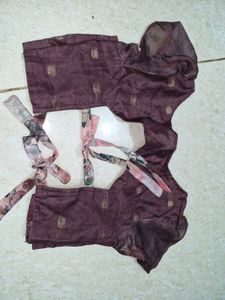 Stylish Maroon Blouse with Floral Tie-ups