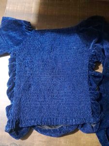 Blue Ruched Puff Sleeve Top