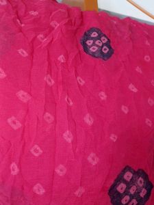Chiffon Red Badhani Saree With Green Buta Work