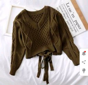 Ribbon Back Crop Knit Sweater