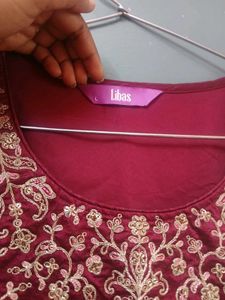 Libas Purple kurta with embroidery yoke