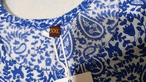 Blue & White Paisley Print Kurta XXL