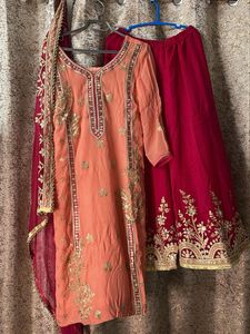 Elegant Peach &amp; Magenta Sharara Suit