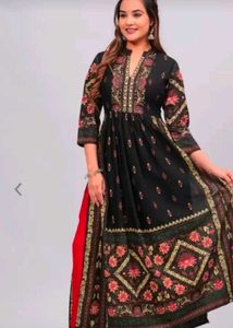 Elegant Black Kurta Set with Intricate Print