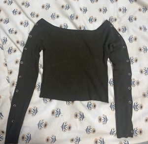Olive Green Off-Shoulder Eyelet Top