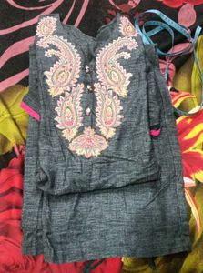 Elegant Embroidered Grey Kurta with plazoo