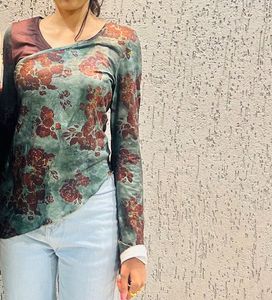 Floral Asymmetric Long Sleeve Top