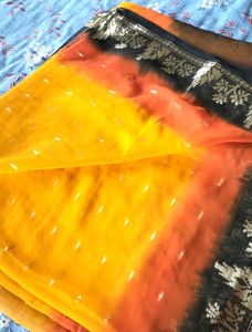 Orange &amp; Black Cotton Saree | Soft Daily Wear | Li