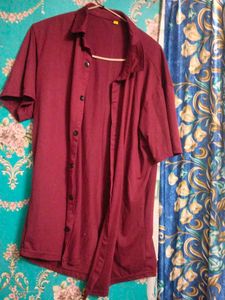 Maroon Short Sleeve Button-Up Shirt