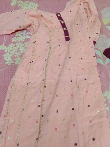 Peach Kurta Set with Maroon Accents