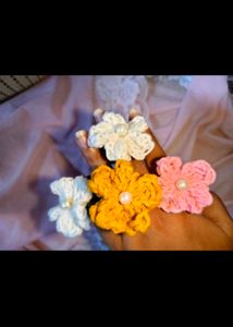 Handmade Crochet Flower Hair Ties 6 pcs