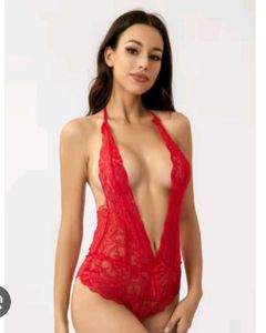 Red Lace Lingerie Bodysuit