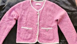 (Made In Korean) Pink Knit Tweed Cardigan