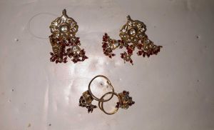 Elegant Gold Earrings with Red Stones & toe ring