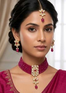 Elegant Pink Beaded Choker Necklace Set