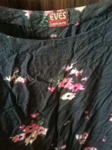 Black Floral Print Kurta for women