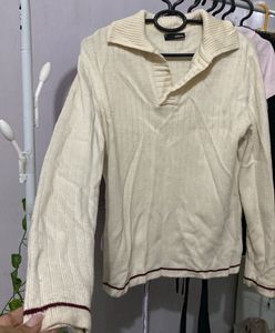 Cream Collared Knit Sweater