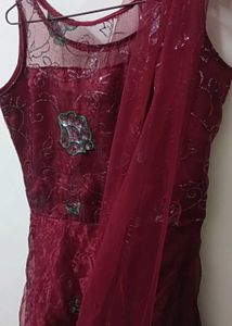Elegant Maroon Embroidered Gown