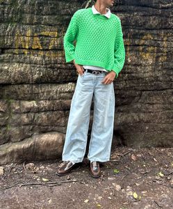 h&amp;m Green Crochet Knit Sweater